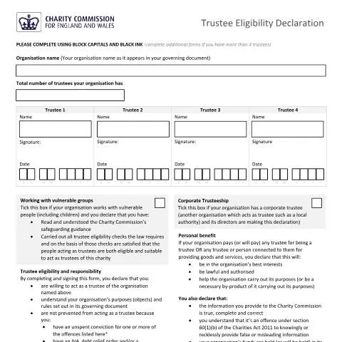 Document preview: Charity Trustee Declaration of Eligibility and Responsibility Guide — Government & admin