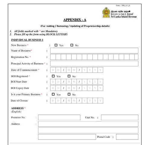 Document preview: Navigating Appendix - A for Business Compliance in Sri Lanka — Taxes (CERFA n°TPR_013)