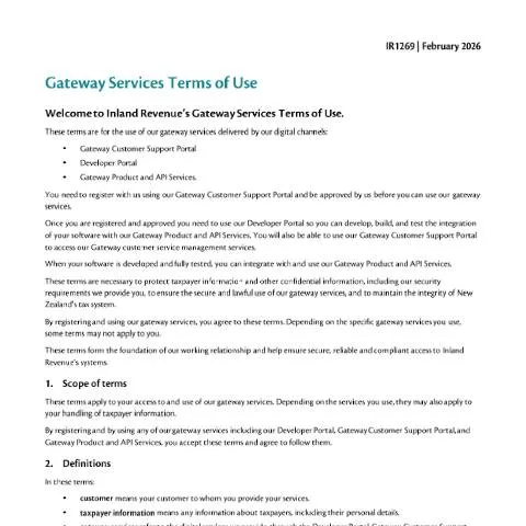 Document preview: Understanding Gateway Services Terms of Use for Digital Providers — Digital & personal data (CERFA n°IR1269)