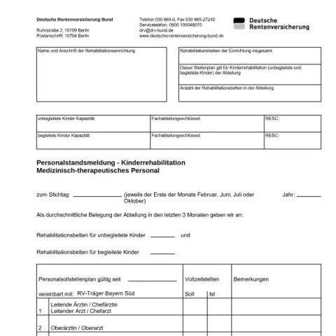 Dokumentvorschau: Personalstandsmeldung für Kinderrehabilitation — Personenstand & Ausweis (G7621)