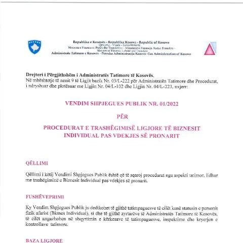 Document preview: Rëndësia e Vendimit Shpjegues Publik nr. 01/2022 — Procedura administrative