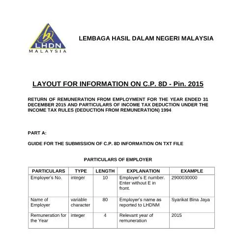 Document preview: Panduan Lengkap C.P. 8D Pin. 2015 untuk Majikan di Malaysia — Cukai & percukaian