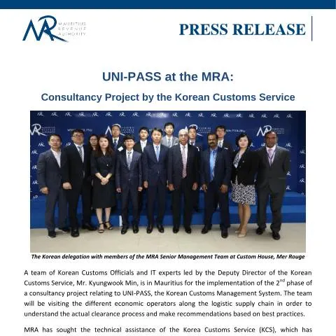 Document preview: Revolutionizing Customs Operations with UNI-PASS in Mauritius — Government & admin (CERFA n°KoreanCustomsService)