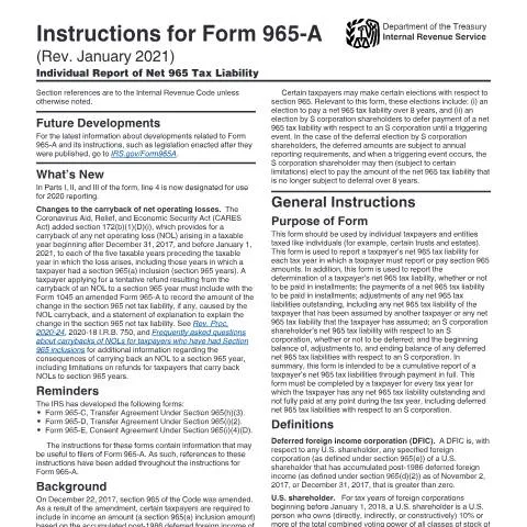 Document preview: Navigating IRS Instructions i965-A for Tax Compliance — Taxes (CERFA n°INST-965A)