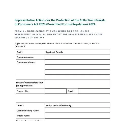 Document preview: Consumer Notification of Withdrawal from Qualified Representation — Consumer rights (CERFA n°FORM5)