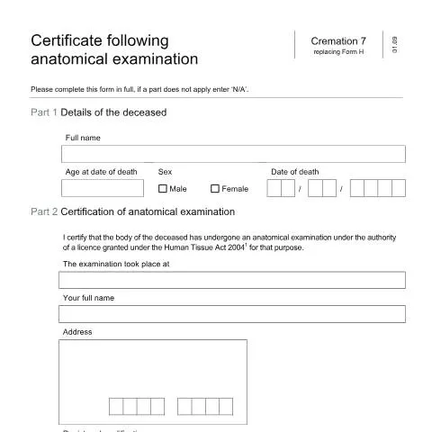 Document preview: Understanding the Certificate Following Anatomical Examination — Health