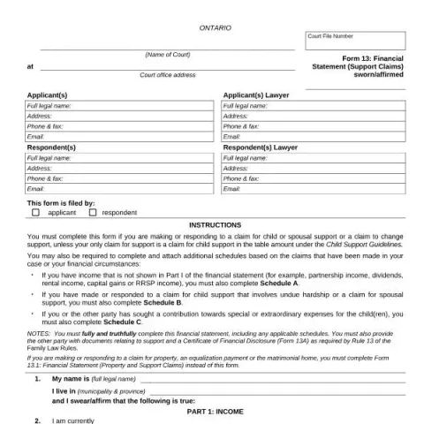 Document preview: Understanding When to Use Form 13: Financial Statement — Legal & justice (FLR 13)