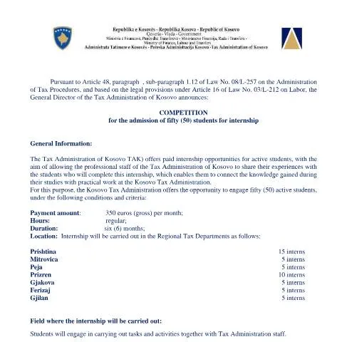 Document preview: Mundësitë e Praktikës në Administratën Tatimore të Kosovës — Punë & punësim