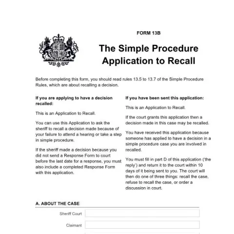 Document preview: Understanding the Application to Recall (Form 13B) in Scottish Courts — Legal & justice (Form 13B)