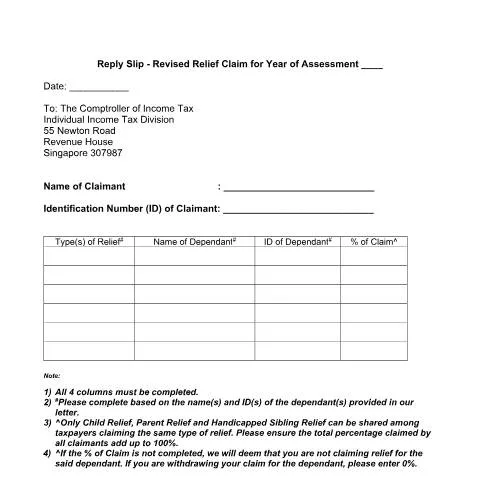 Document preview: Understanding the IRAS Reply Slip for Relief Claim Revisions — Taxes (CERFA n°REPLY-SLIP)