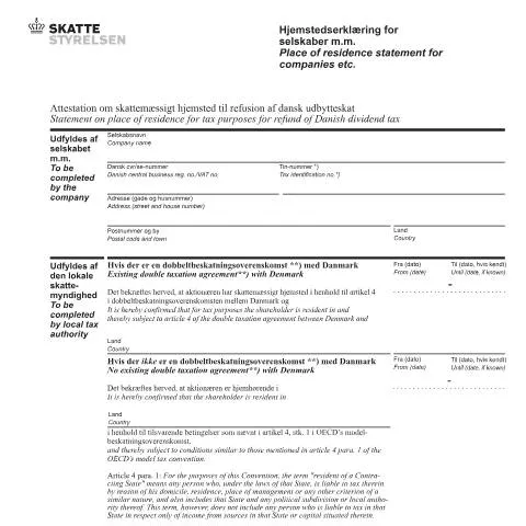 Document preview: Forstå Hjemstedserklæringen for selskaber i Danmark — Skatter & skat (CERFA n°02.051)
