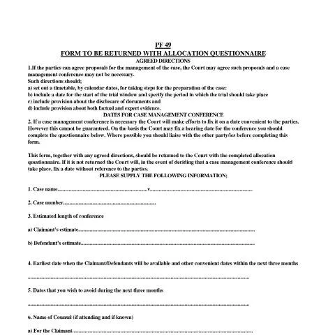 Document preview: Understanding the Importance of Form PF49 in Case Management — Legal & justice