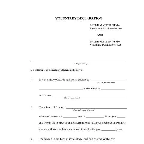 Document preview: Understanding the Voluntary Declaration for Minor TRN Registration in — Taxes (CERFA n°vol_dec_for_trn_minors)
