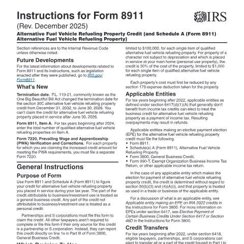 Document preview: Mastering IRS Form 8911: Your Guide to Tax Credits — Taxes (CERFA n°INST-8911)