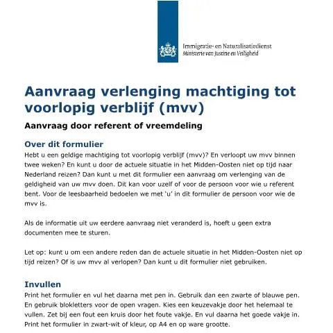 Documentvoorvertoning: Aanvraag voor Verlenging van uw Machtiging tot Voorlopig Verblijf — Immigratie & visa (CERFA n°B01001)