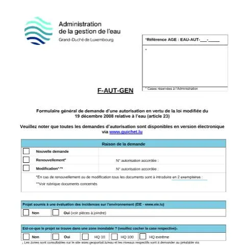 Aperçu du document Guide complet sur l'Autorisation relative à l'eau — Démarches administratives (CERFA n°01-f-aut-gen)