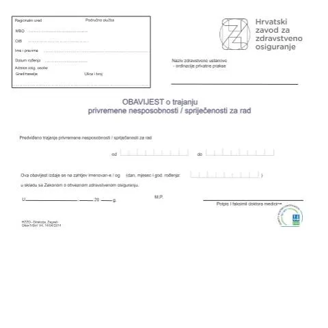Document preview: ObavTrBol 14042014: Važnost u zdravstvenom sustavu Hrvatske — Zdravlje (CERFA n°ObavTrBol 14042014)