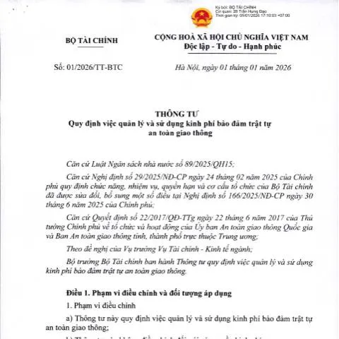 Document preview: Thông tư 01/2026/TT-BTC: Quy định về an toàn giao thông — Thủ tục hành chính (CERFA n°01/2026/TT-BTC)