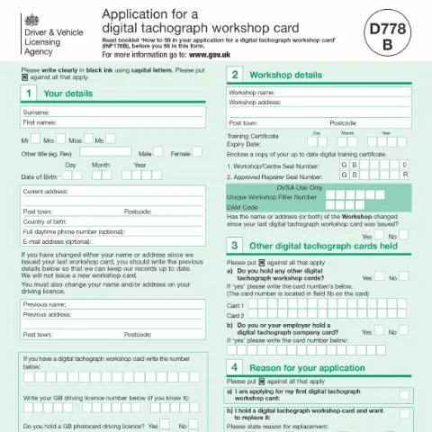Document preview: Digital Tachograph Workshop Card Application Guide — Vehicle & driving