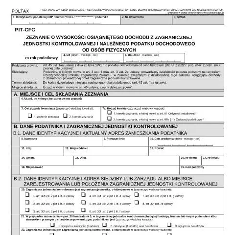 Document preview: Kto musi złożyć formularz PIT-CFC? — Podatki i fiskalność (CERFA n°PIT-CFC)