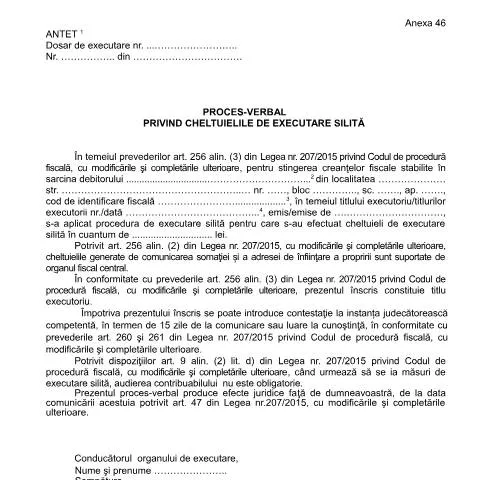Document preview: Cheltuieli de executare silită conform OPANAF 63/2017 — Impozite & fiscalitate (CERFA n°A46_OPANAF_63_2017)