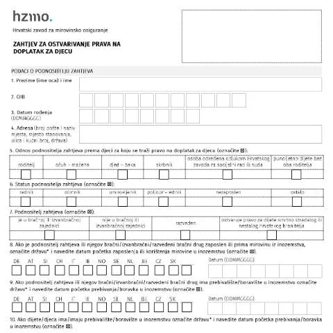 Document preview: Tiskanica zahtjeva za doplatak za djecu — Obitelj (CERFA n°Tiskanica-zahtjeva-za-priznanje-prava-na)