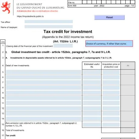 Aperçu du document Comprendre le formulaire 800 E pour les investisseurs au Luxembourg — Impôts & fiscalité (CERFA n°800 E)
