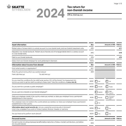 Document preview: Guide til skatteformular 04.012 for udenlandsk indkomst — Skatter & skat (CERFA n°04.012)