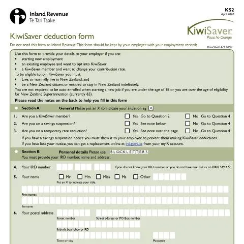 Document preview: Understanding the KiwiSaver KS2 Form for New Employees — Taxes (CERFA n°KS2)