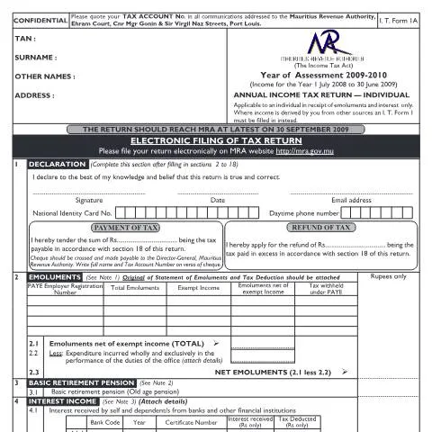 Document preview: Essential Guide to the Individual Return 1A for Employees — Taxes (CERFA n°ITForm1A0910Final)