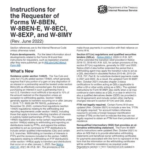 Document preview: Navigating IRS Instructions for Form W-8 Effectively — Taxes (CERFA n°INST-W8)