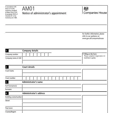 Document preview: Understanding AM01: Administrator Appointment Notice Framework — Legal & justice