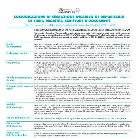 Anteprima documento Comunicazione di cessazione incarico depositario — Pratiche amministrative