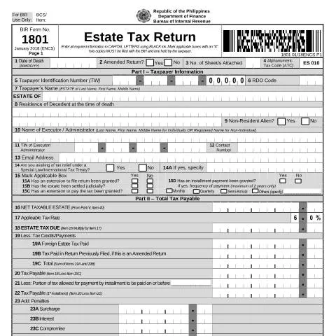 Document preview: Navigating BIR Form No. 1801 for Estate Tax in the Philippines — Taxes (CERFA n°1801)