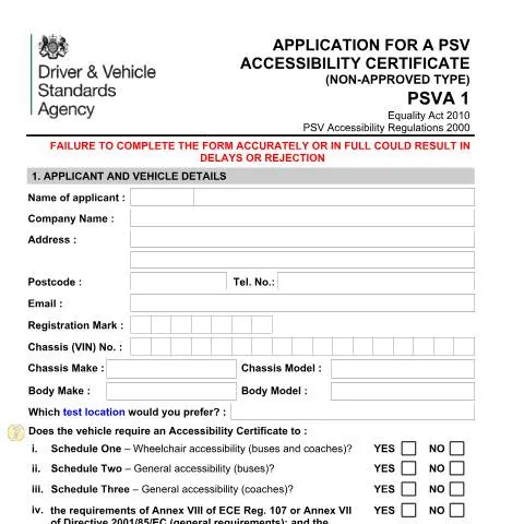 Document preview: How to Apply for Your PSV Accessibility Certificate Through DVSA — Vehicle & driving