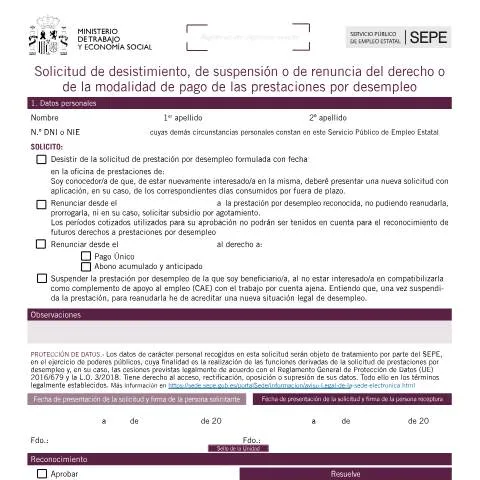 Vista previa del documento Formulario de Desistimiento de Prestaciones por Desempleo — Impuestos