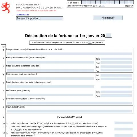 Aperçu du document Déclaration de fortune pour les personnes morales au Luxembourg — Impôts & fiscalité (CERFA n°Fort. 2 F)