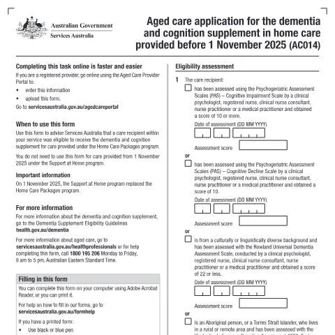 Document preview: Essential Guide to the AC014 Dementia Supplement Application — Health (CERFA n°AC014)