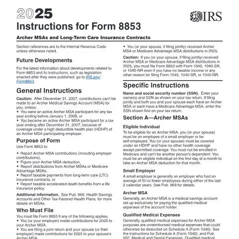 Document preview: Understanding IRS Form 8853 for Your Tax Needs — Taxes (CERFA n°INST-8853)