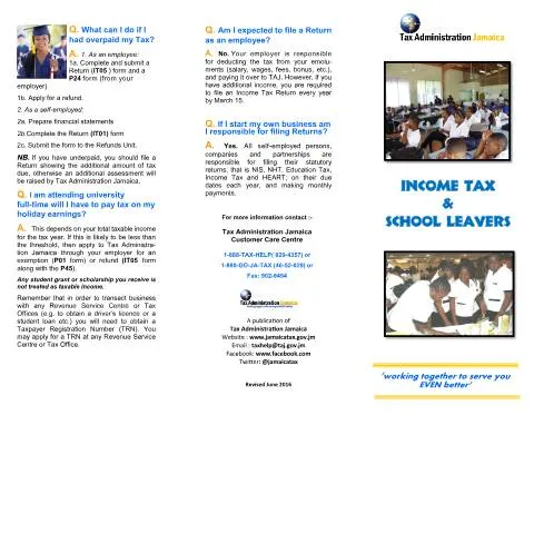 Document preview: Understanding the Income Tax and School Leavers Form in Jamaica — Taxes (CERFA n°Income+Tax+&+School+leavers+-June++10-2016++)