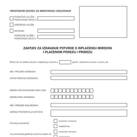 Document preview: Upute za ispunjavanje obrasca Tiskanica br 1 8 za potvrdu o mirovini — Mirovina i penzija (CERFA n°Tiskanica_br_1_8)