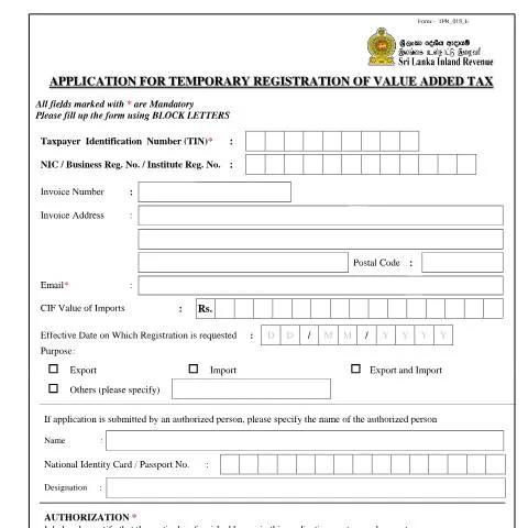 Document preview: Guide to Temporary VAT Registration in Sri Lanka — Taxes (CERFA n°TPR_018)