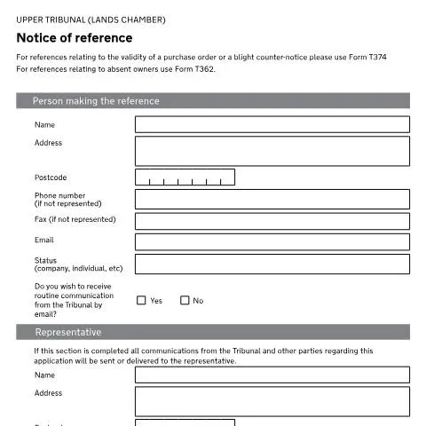 Document preview: How to Submit Form T371: Upper Tribunal Lands Chamber Reference — Legal & justice