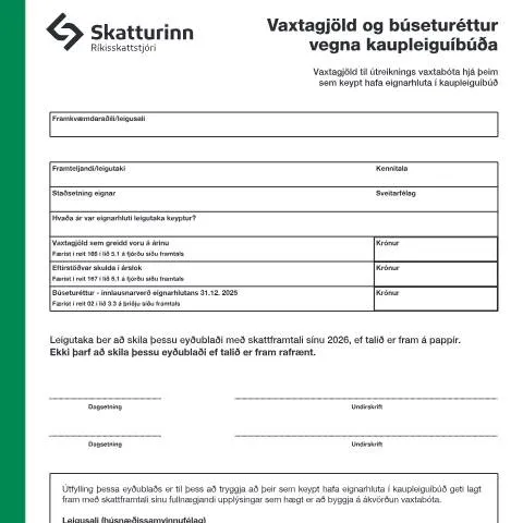 Document preview: Leiðarvísir um RSK 3.08 eyðublaðið fyrir kaupleiguíbúðir — Stjórnsýsla (CERFA n°RSK 3.08)