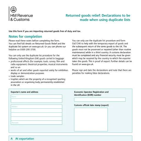 Document preview: How to Use HMRC's Duplicate List System for Temporary Exports — Taxes