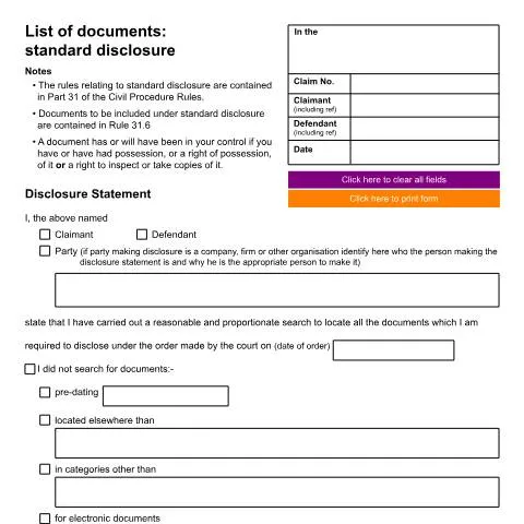 Document preview: Understanding Form N265: Standard Document Disclosure in UK Courts — Government & admin