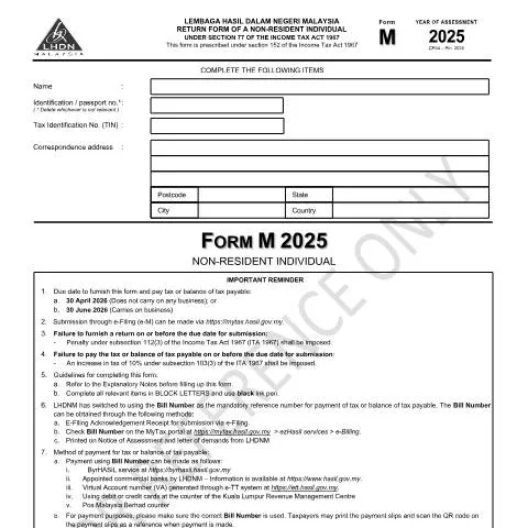 Document preview: Memahami Borang M 2025 untuk Individu Bukan Pemastautin — Cukai & percukaian