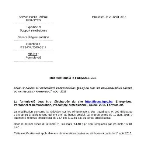 Aperçu du document Comprendre la Formule-clé du 1er août 2015 pour les entreprises — Impôts & fiscalité (CERFA n°formuleCle_010815)