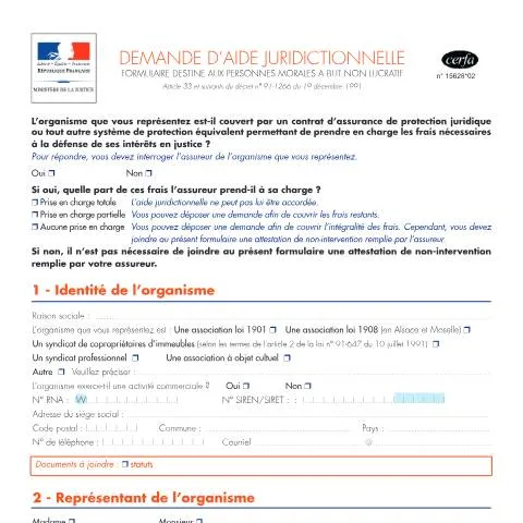 Aperçu du document Comment bénéficier de l'aide juridictionnelle pour les associations — Juridique & justice (CERFA n°15628*02)