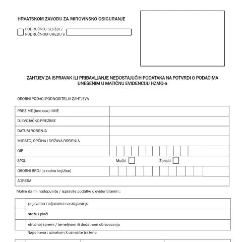 Document preview: tiskanica br 2 5 za ispravak i pribavljanje podataka u mirovinskom — Mirovina i penzija (CERFA n°Tiskanica_br_2_5)
